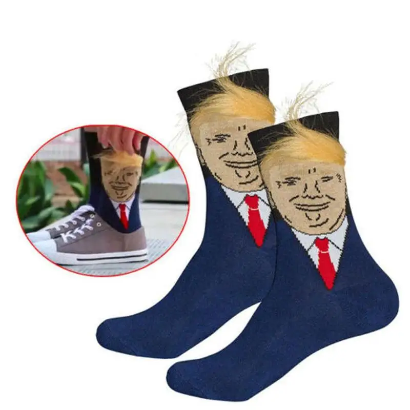 

New President Donald Trump Socks with 3D Fake Hair Crew Socks For Women Men