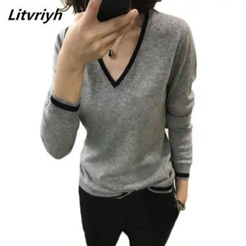 

Litvriyh cashmere sweaters women pullovers v-neck sexy female knitted pullover women sweater spring autumn new cashmere clothing