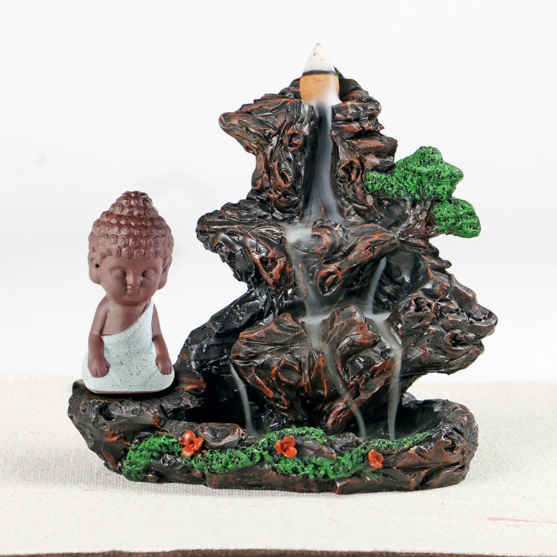KEYBOX Zen Monk Waterfall Incense Burner Home Decor Craft Aroma Base Backflow Incense Censer