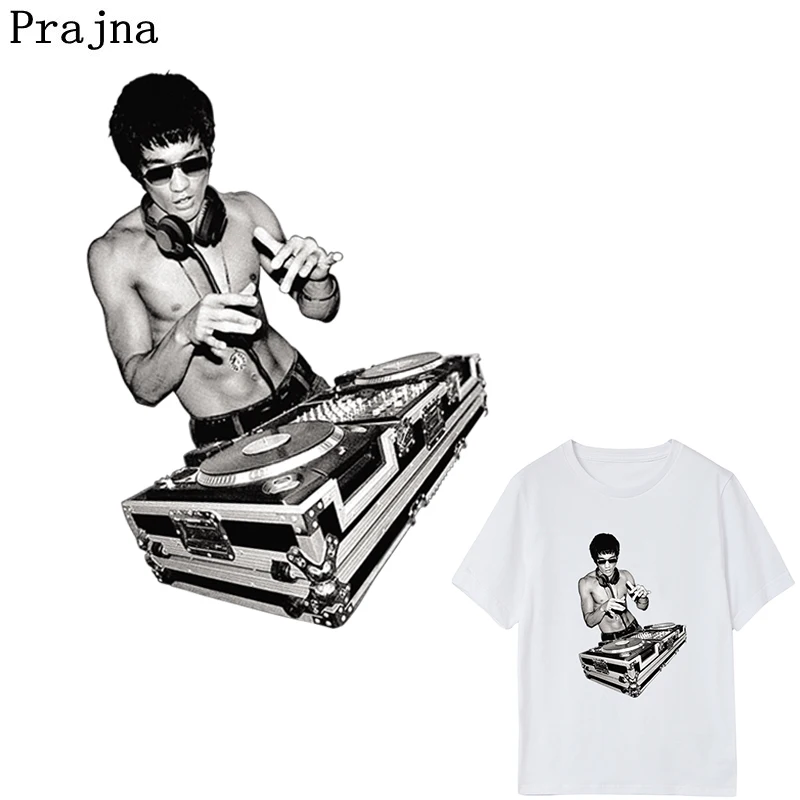 

Prajna Bruce Lee Heat Transfer Pyrography Applique Iron On A-level Patches DJ Music Thermal Transfer Men T-Shirt Decor D