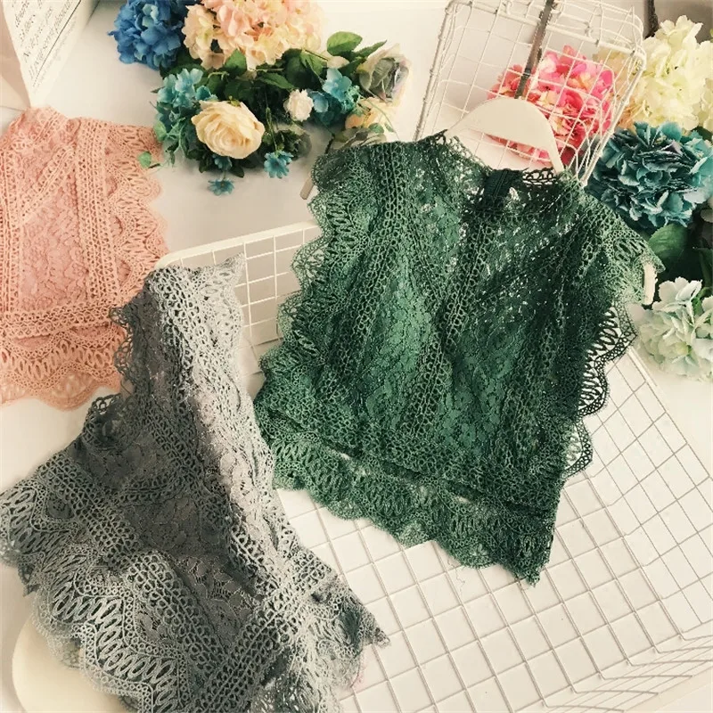 

MUMUZI 2019 fashion ladies blouses elegant stand collar lace sleeveless shirts short crochet hollow out tops all match shirt