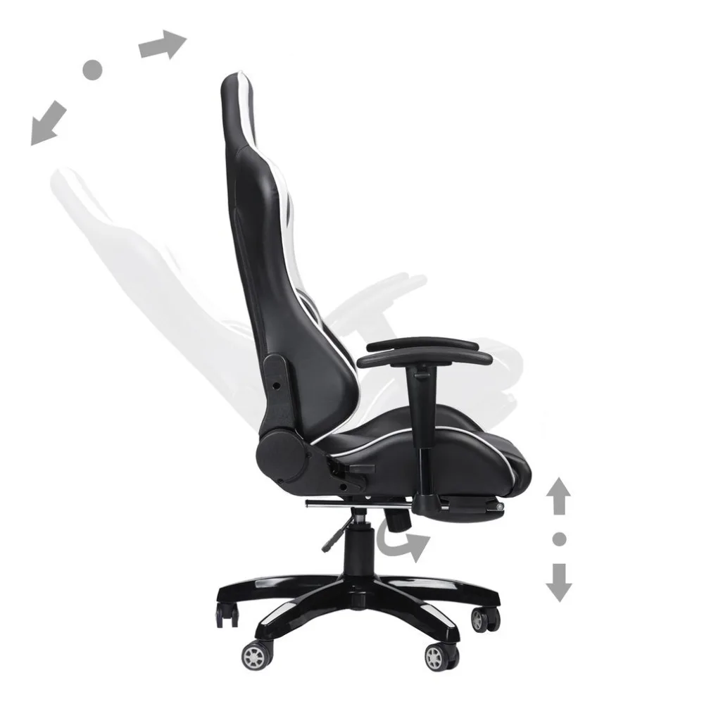 Racing Gaming Office Chair Computer Desk 360 Degree Chair Adjustable Seat & Armrests Height Backrest Recline Retractable Leg
