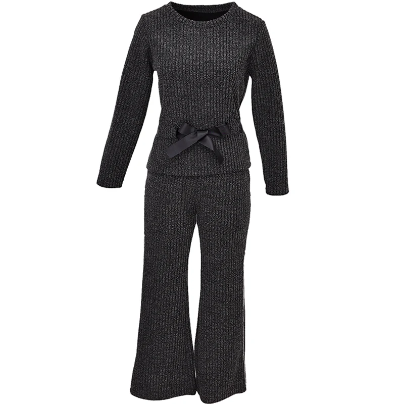 

Fashion Women's Knit Set Long Sleeve Sweater Flare Pants Two Piece Sets Loose Casual Workout Autumn Winter Knitted Women Suit