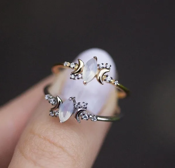 2018 New Vintage Geometric Jewelry Women Sliver/rose gold Moonstone Ring For Women Wedding Engagment Ring R2133