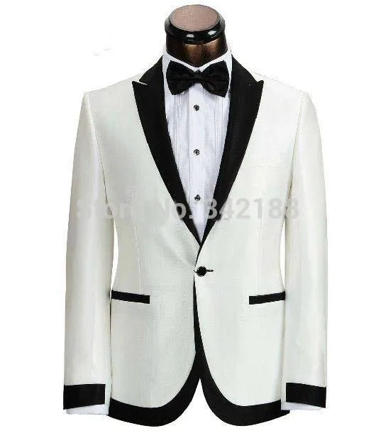 Custom Made/top sale Ivory With Black Collar Groom Tuxedos/Man Wedding Suits Prom/Formal/Bridegroom Suitwedding men clothes white men suits wedding suits bridegroom groom custom tuxedos best man blazer prom slim fit casual 2piece costume homme mariage