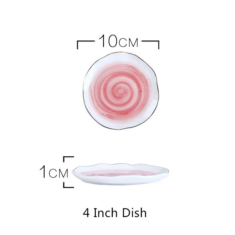 Nordic Color Changing Ceramic Plate Golden Edge Porcelain Dinner Plate Set Salad Bowl Steak Dessert Cake Tray Irregular Dishes - Цвет: 4 Inch Dish Pink