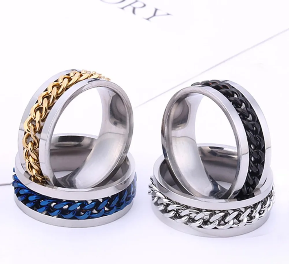 

Chanfar 4 COLORS Stainless Steel Ring Men for Elegant Full Finger Love Wedding Engagement chain ring men's ring Jewelry Men