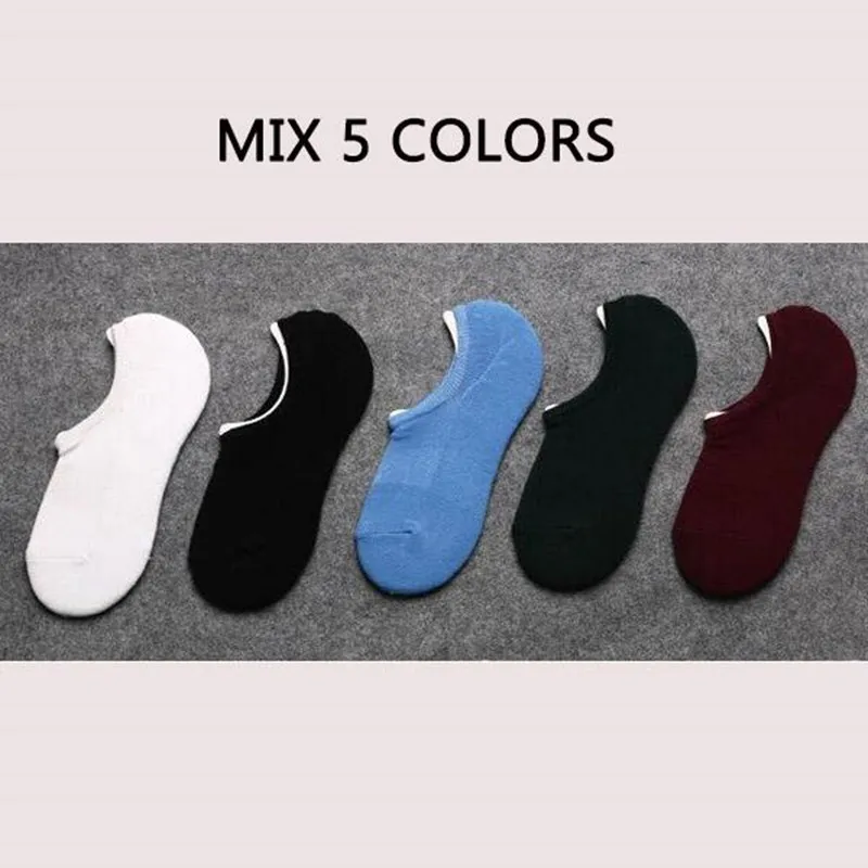 5 пар/партия лодка хлопковые Дышащие носки дезодорант носки нескользящие силиконовые носки следы - Цвет: 5 Colors Mixed
