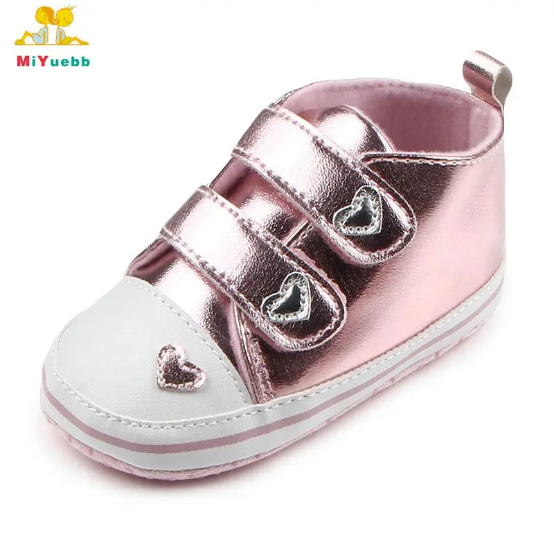Beautiful Cute Heart Pattern Design Soft Sole Leather Bling Bling