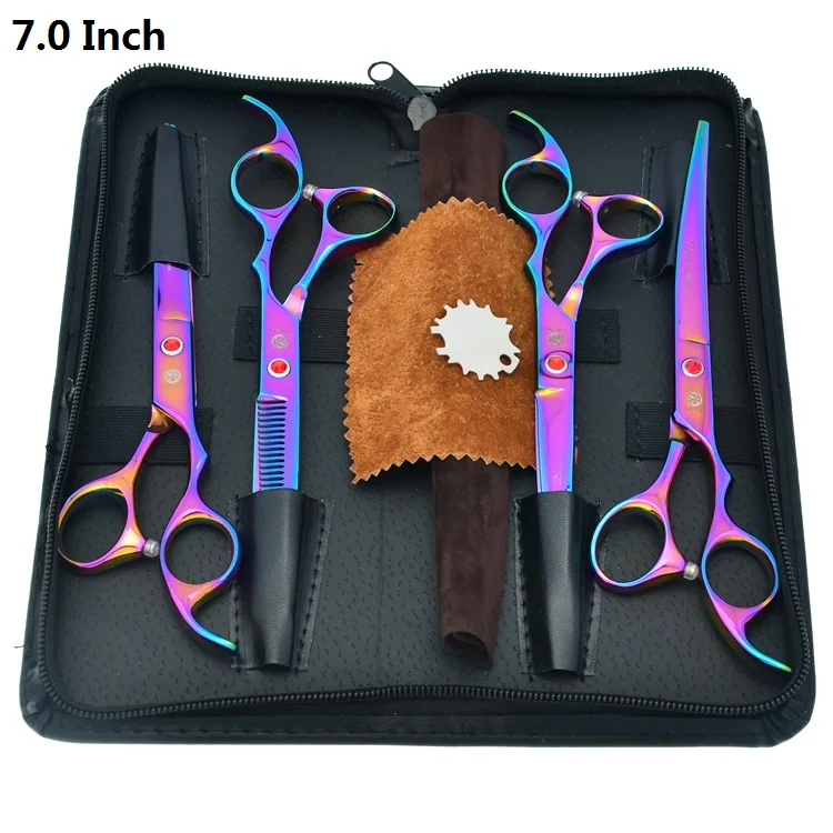 Purple Dragon 7.0" Professional Pet Scissors for Dog Grooming Japanese 440c Animal Straight& Thinning& Curved Shears LZS0377 - Цвет: LZS0368 Set