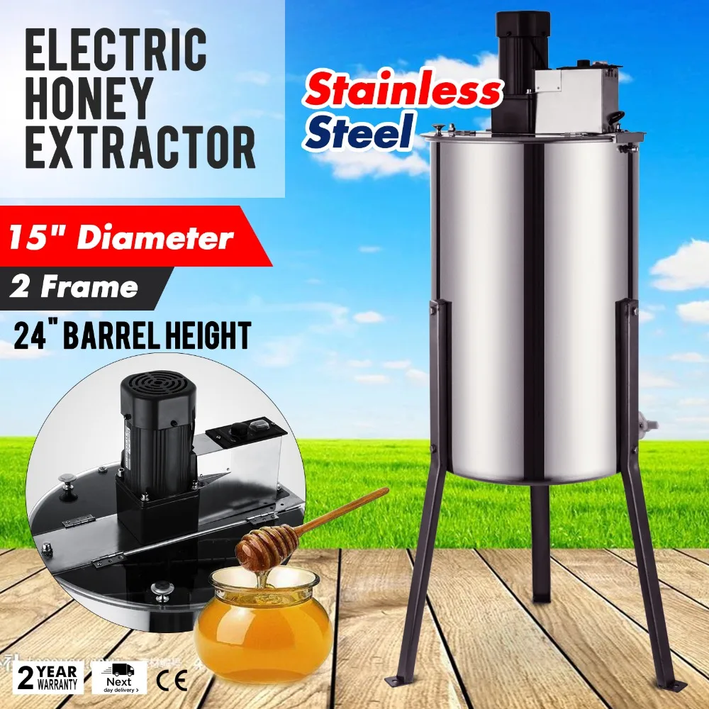 

Happybuy Electric 2 Frames Honey Extractor Stainless Steel Honeycomb Drum Spinner Beekeeping Equipment with Strainer