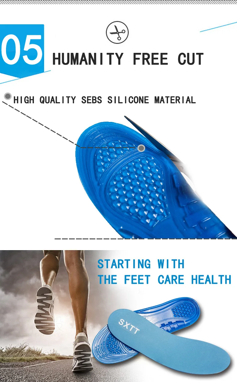 SXTT силиконовый гель стельки для обуви вставки амортизация обуви коврик для ног боль и подошвенный фасциит спортивные стельки человек и