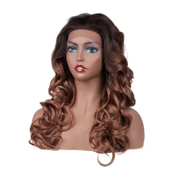 

Hot Selling Ombre Light Brown Color Lace Front Synthetic Wigs With Baby Hair JINGFA Long Natural Wave Wigs