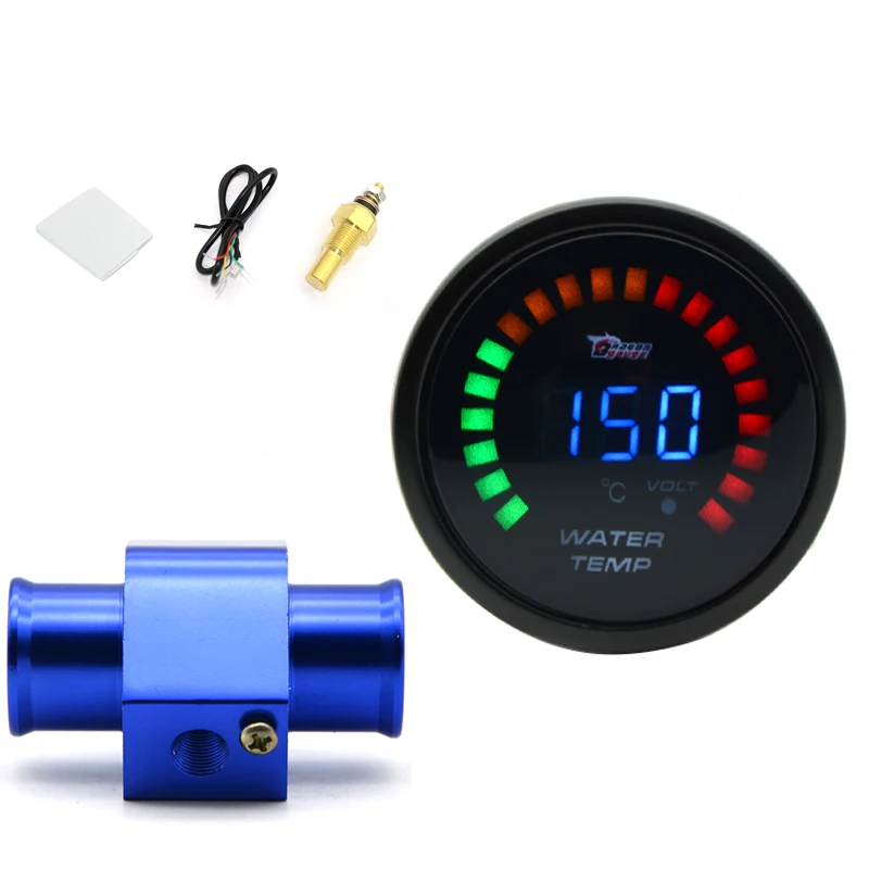 2'' 52mm Car Digital Blue Led Water Temperature 20150℃ Gauge With Water Temp Joint Pipe Sensor