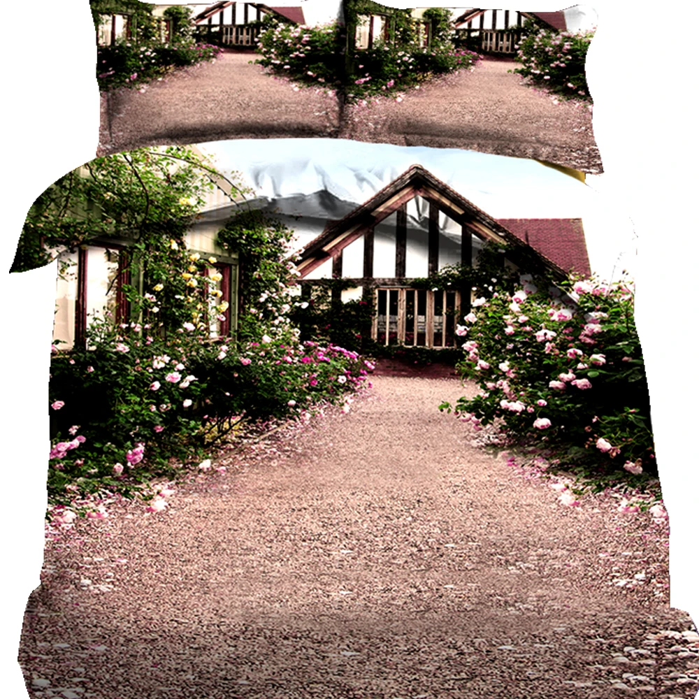 

3/4 Pieces Duvet Cover Set 3D Printed Nature View of Valley at Magical Sunset Country Road Rural Path Italian Romantic Deco