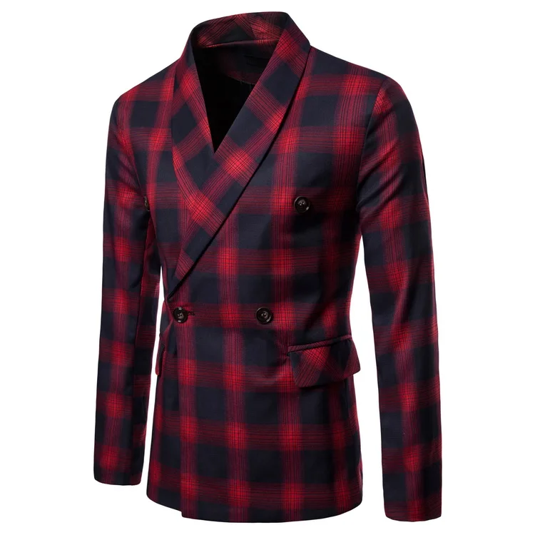 Mens Long sleeve fashion Dance brand Blazer Wedding Stage grid pattern Business affairs Suit Jackets dropshipping Slim top coats