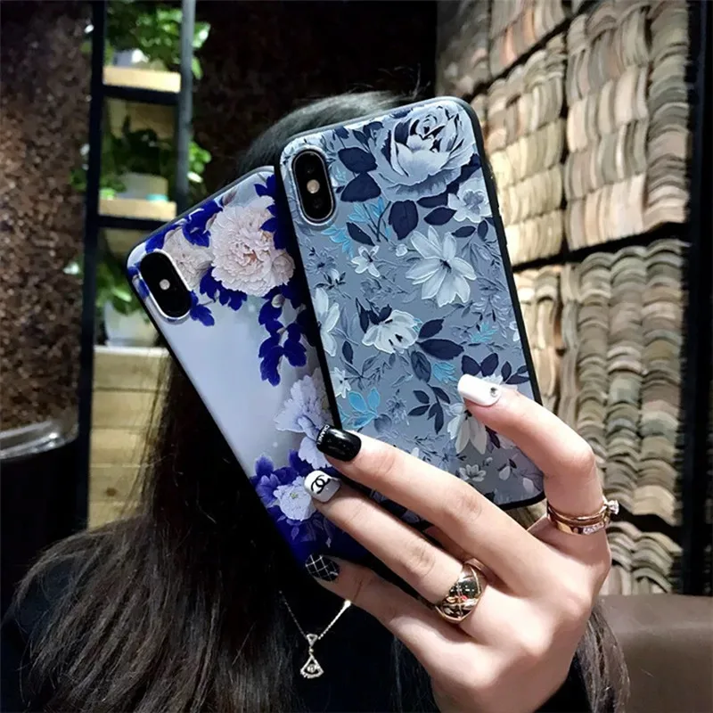 

Retro flowers art fashion beauty girls phone case For coque iphone 8 7 7plus Literary silicone case for iphone cover X XR XS Max