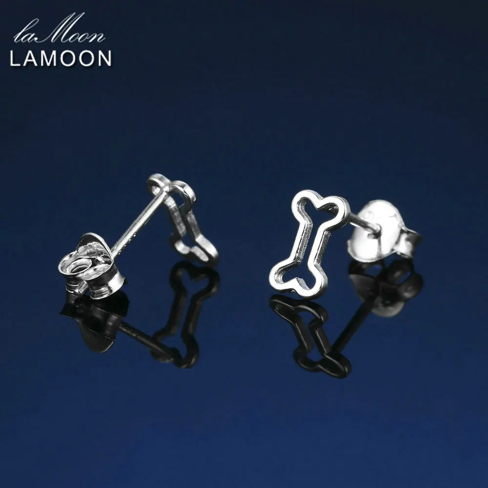 LAMOON 2017 New Little Hollow Bone for Dog Cartoon 100% 925-Sterling-Silver Earrings Fine Jewelry For Women Girl Gift LMEY239