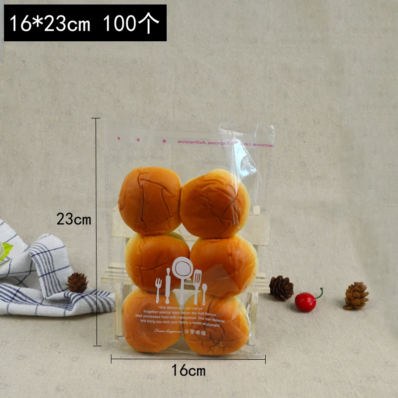 100pcs Free shipping Transparent Biscuit bag Bakery packaging Bread bag Food delivery Plastic bags Adhesive seal Bakery bag