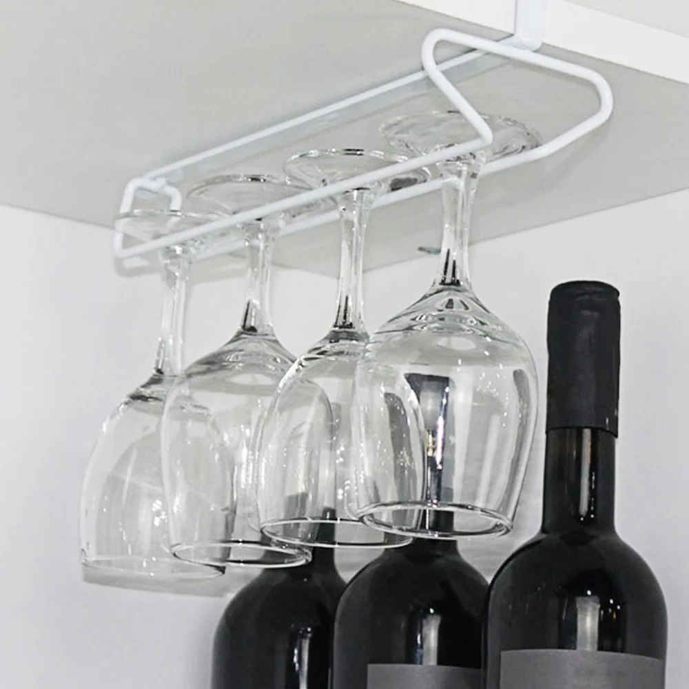 Behokic Single Double Row Hang Rack Wine Goblet Glass Shelf Stemware