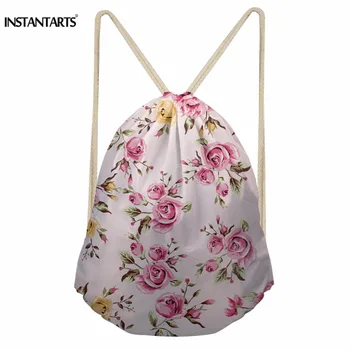 

INSTANTARTS Fashion Drawstring Bag for Women Multifunction Fitness Shoes Backpack for Female Beach Travel Small Softback Satchel