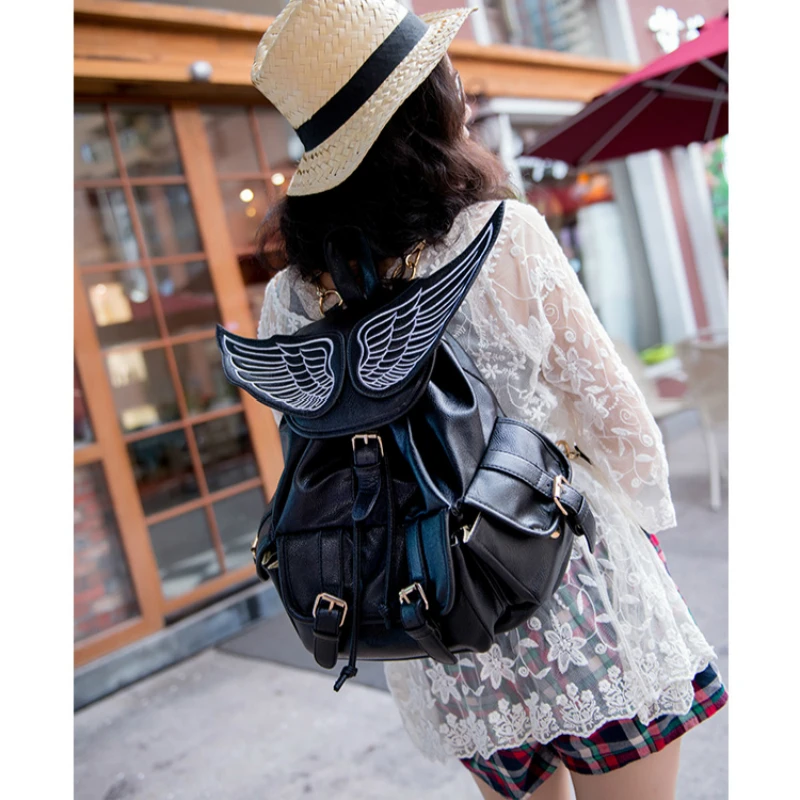 

New Arrival Women Backpack Angel Wing Teenagers Sweet Lovely Schoolbag Couples School Back Pack Female Travel Bag High Quality