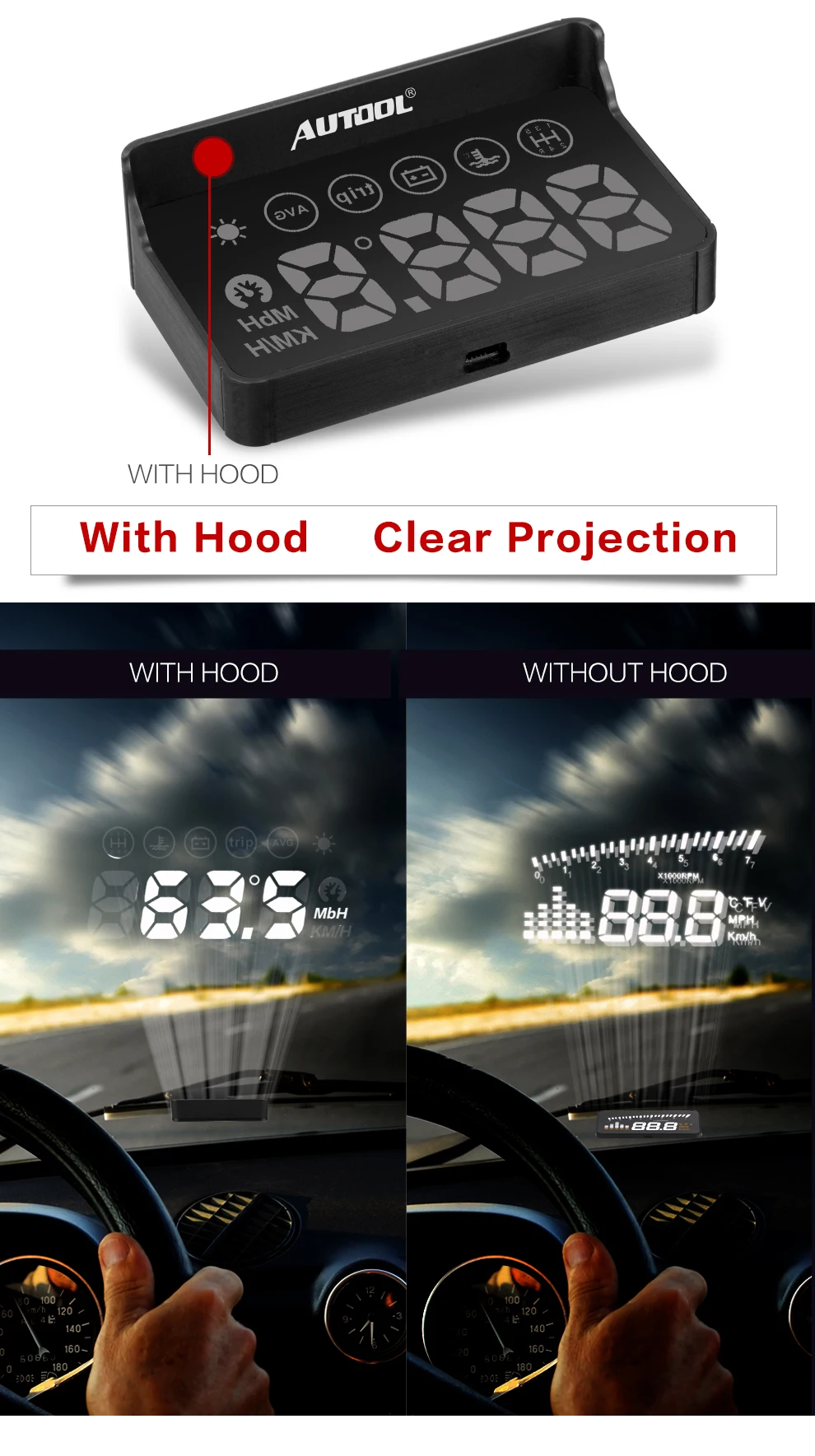 AUTOOL X30 HUD OBD 2 Head UP дисплей Автомобильный спидометр Head UP OBD2 проектор HUD Head UP Умный Цифровой Авто универсальный дисплей метр