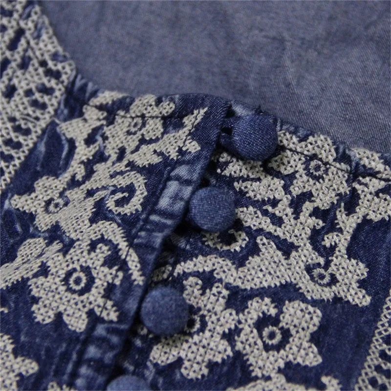 Vintage Summer Dress 2018 Cotton Women denim Dress Embroidery Dress Sleeveless  Tank Dresses O-Neck Floral Vestidos Femininos (41)