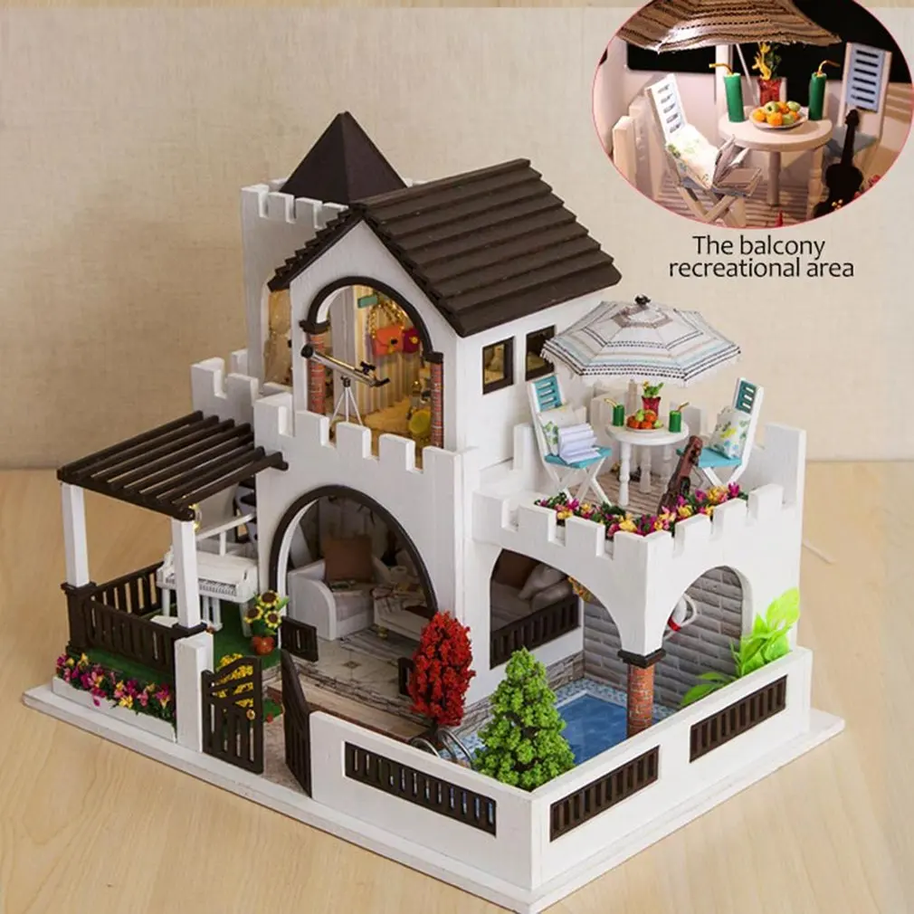 

Dream Castle DIY light house Big Villa Miniature Dollhouse With Furnitures 3D Wooden Model Doll House Children Toys Gifts casa