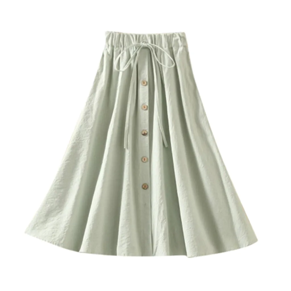 Женская юбка, юбки, faldas jupe femme shein saia, Женская эластичная юбка с высокой кружевной талией, свободная однотонная льняная юбка на пуговицах для отдыха#50
