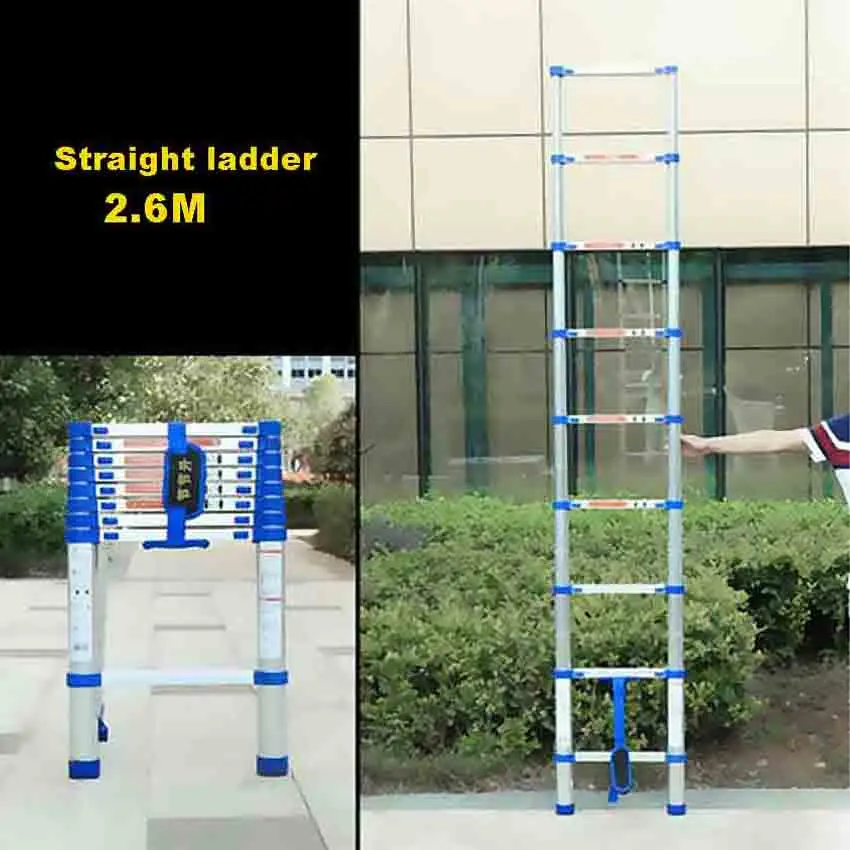 

JJS511 High-quality Thicken Aluminium Alloy 2.6 Meters 9-Step Single-sided Straight Ladder Portable Household Extension Ladder