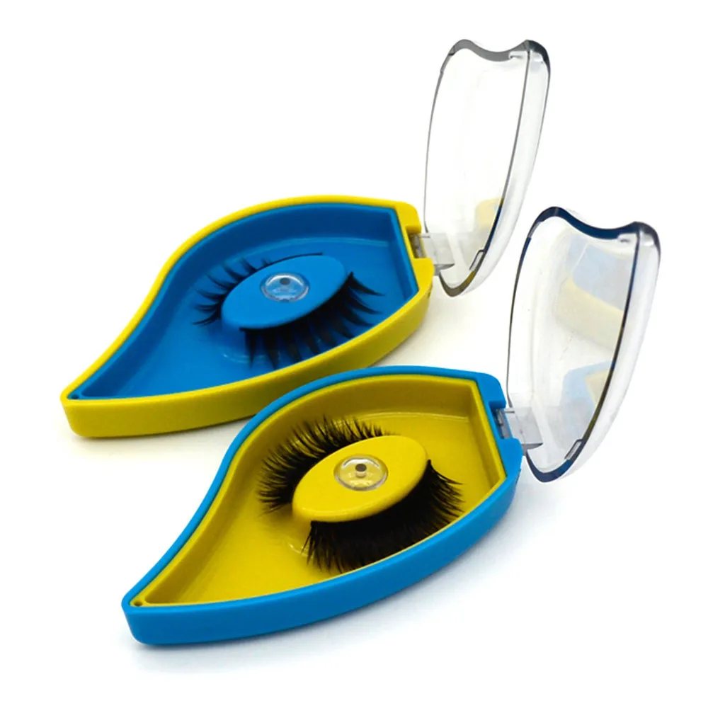 

2017 New 1pc Blue Cute Heart Shape False Eyelash Storage Box Makeup Cosmetic Mirror Case Organizer SE8
