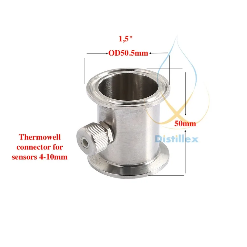 1," OD50.5mm Труба с разъемом для датчиков температуры диаметром 4-10 мм, нержавеющая сталь 304, силиконовые уплотнения