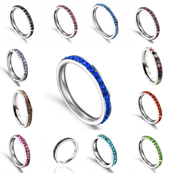 

QianBei Rows CZ Stones Ring For Women Elegant Rose Stainless Steel Wedding Band Female Alliance Jewelry Wedding Party Gift