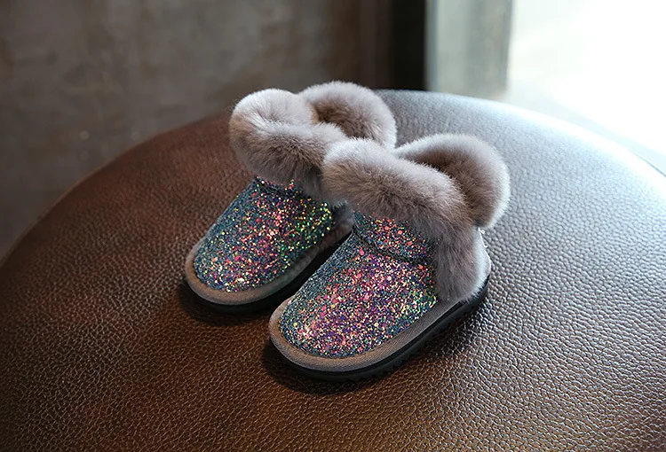 Шикарные ботинки с блестками для девочек; зимняя обувь для девочек; розовые ботинки; детские зимние ботинки; резиновые сапоги для маленьких девочек