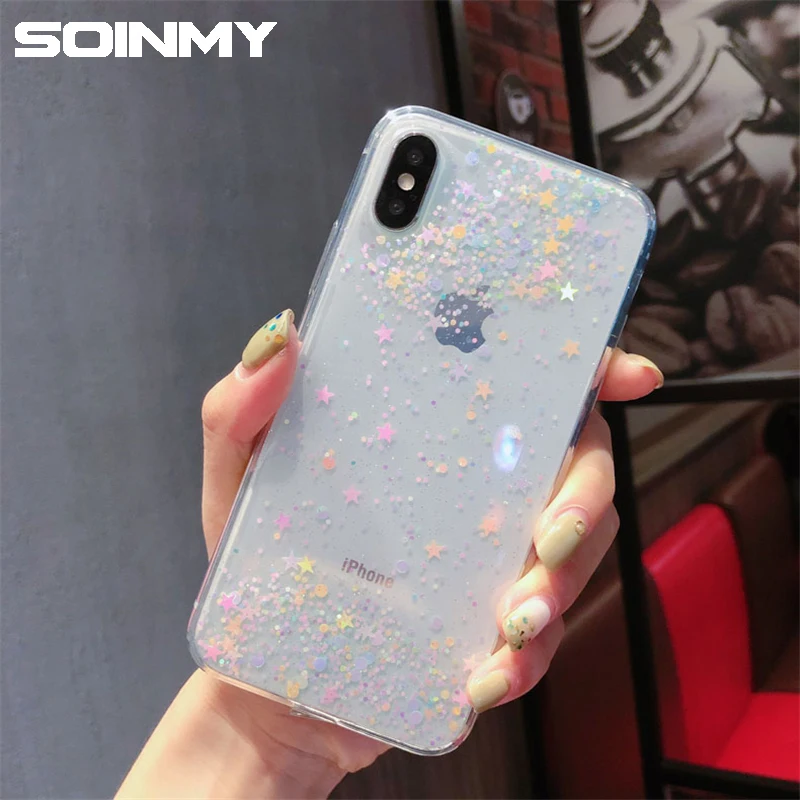 

Transparent Glitter Case For iphone XS Max XR XS X stars Soft TPU Phone Case For iphone 7 7plus 8 8plus 6 6s plus Cover Fundas