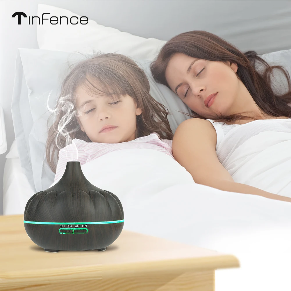 

Tinfence 550ml Aroma Essential Oil Diffuser Ultrasonic Air Humidifier Wood Grain 7 Color Changing LED Lights for Office Home