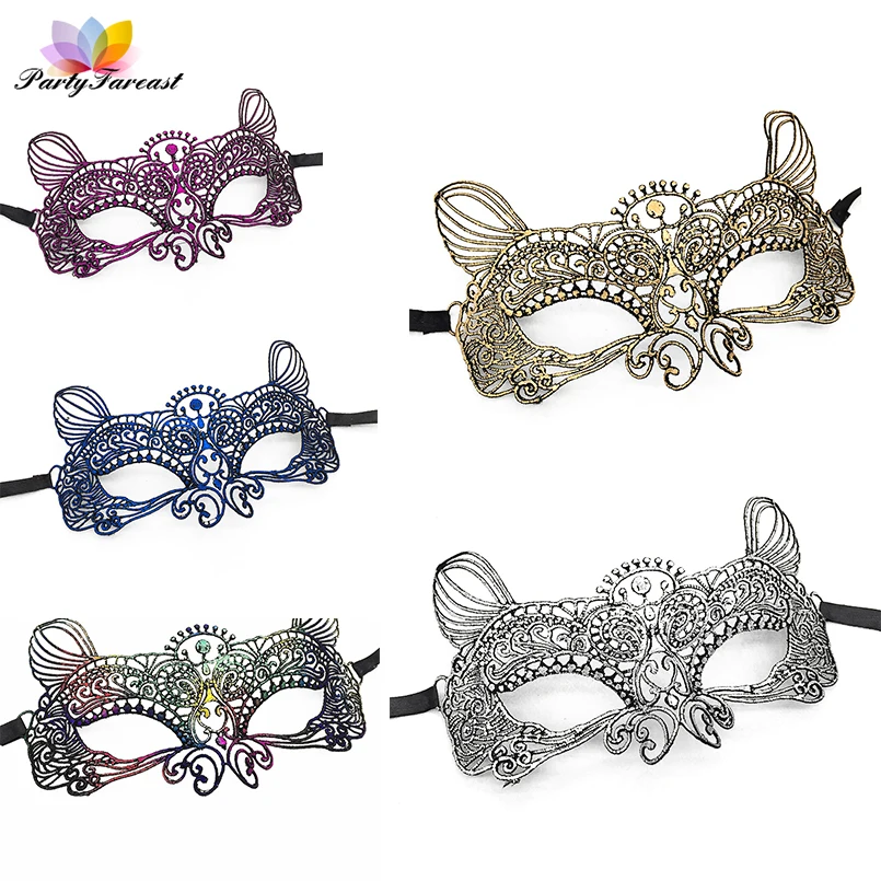 

PF Cat Ear Lace Mask Sexy Costume Eye Masks for Women Girl Fancy Dress Halloween Party Masquerade Ball Masks Accessories LM025