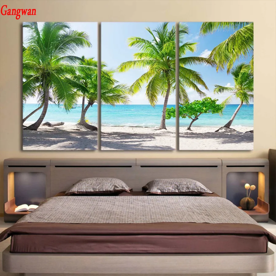 3 Pcs diamond embroidery sea Island Beach Coconut Trees picture diamond mosaic sale cross stitch 3d embroidery painting landscape decor