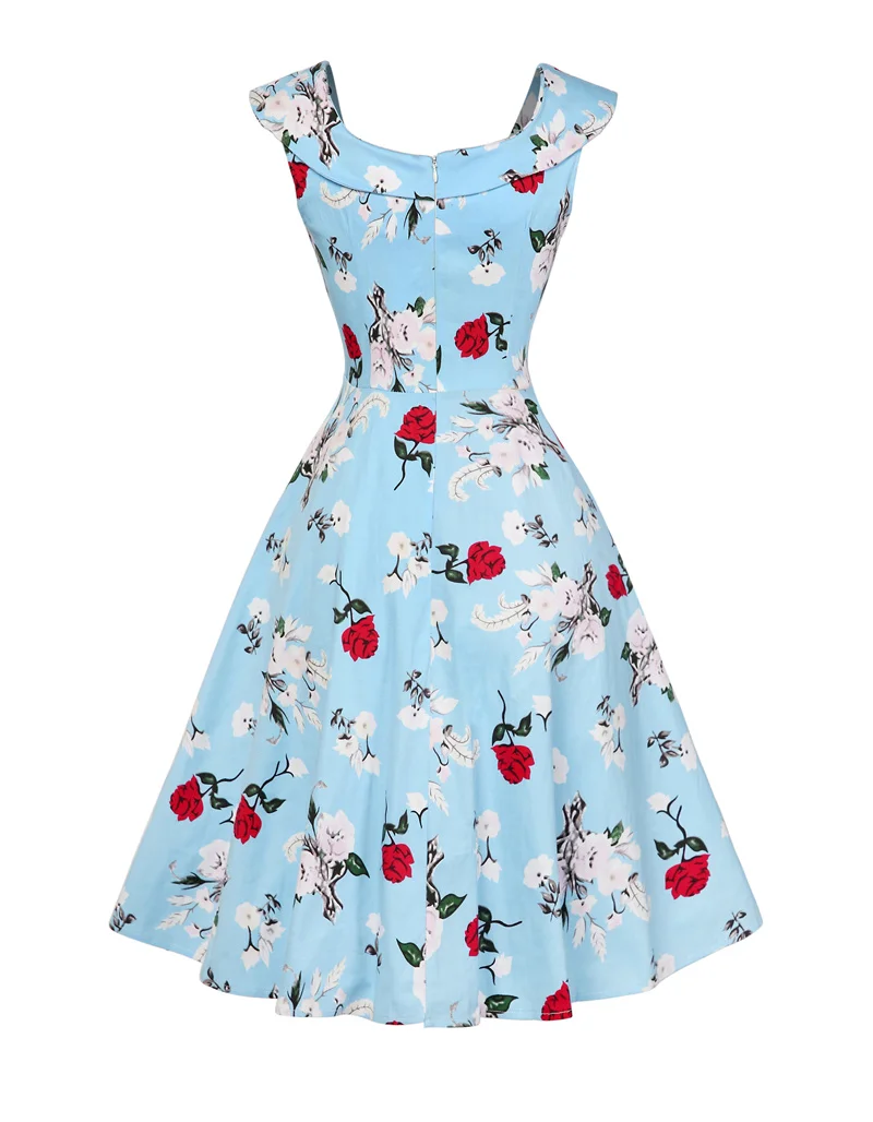 Kostlish A-Line Women Summer Dress Audrey Hepburn 50s 60s Floral Print Vintage Dress Women 2017 O-Neck Party Dresses Plus Size (111)