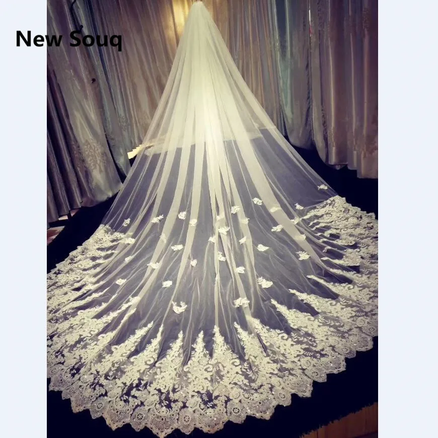 

White Applique Lace Cathedral Length Long Wedding Veil with Comb Wedding Accessories Real Image Bridal Veil