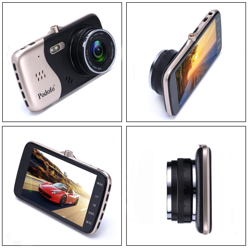  Podofo Novatek 96658 4.0 Inch IPS Screen Dual Lens Car DVR Camera Full HD 1080P Vehicle Video Recor