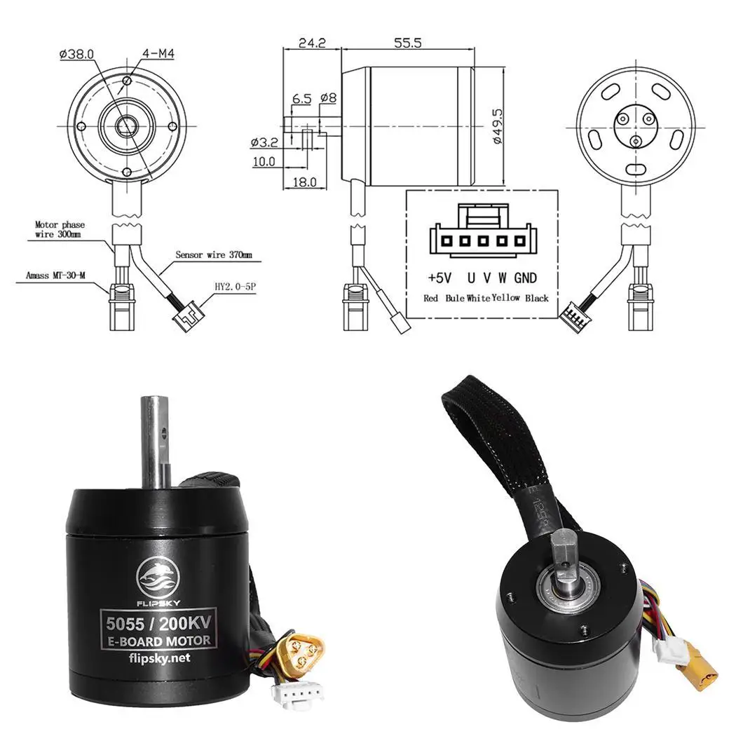 

H5055 220KV Belt Motor Electric Skateboard 300mm 0.5kg Black Accessories 370mm
