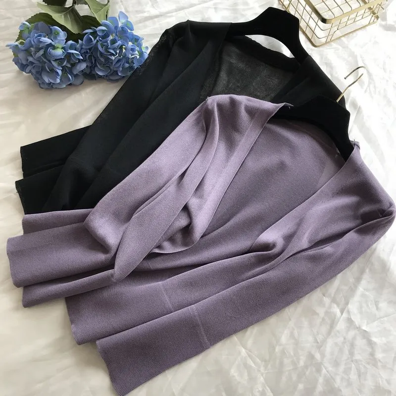 

2019 Korean Loose Casual Women Cardigans Vintage Solid Female Cardigan V-Neck Knit Sweater Female Jacket Summer PZ1655