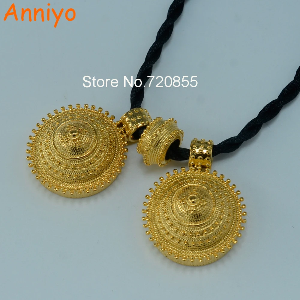 Anniyo Ethiopian Style Wedding Pendant Rope Chain Eritrea Habesha Jewelry Gold Color 