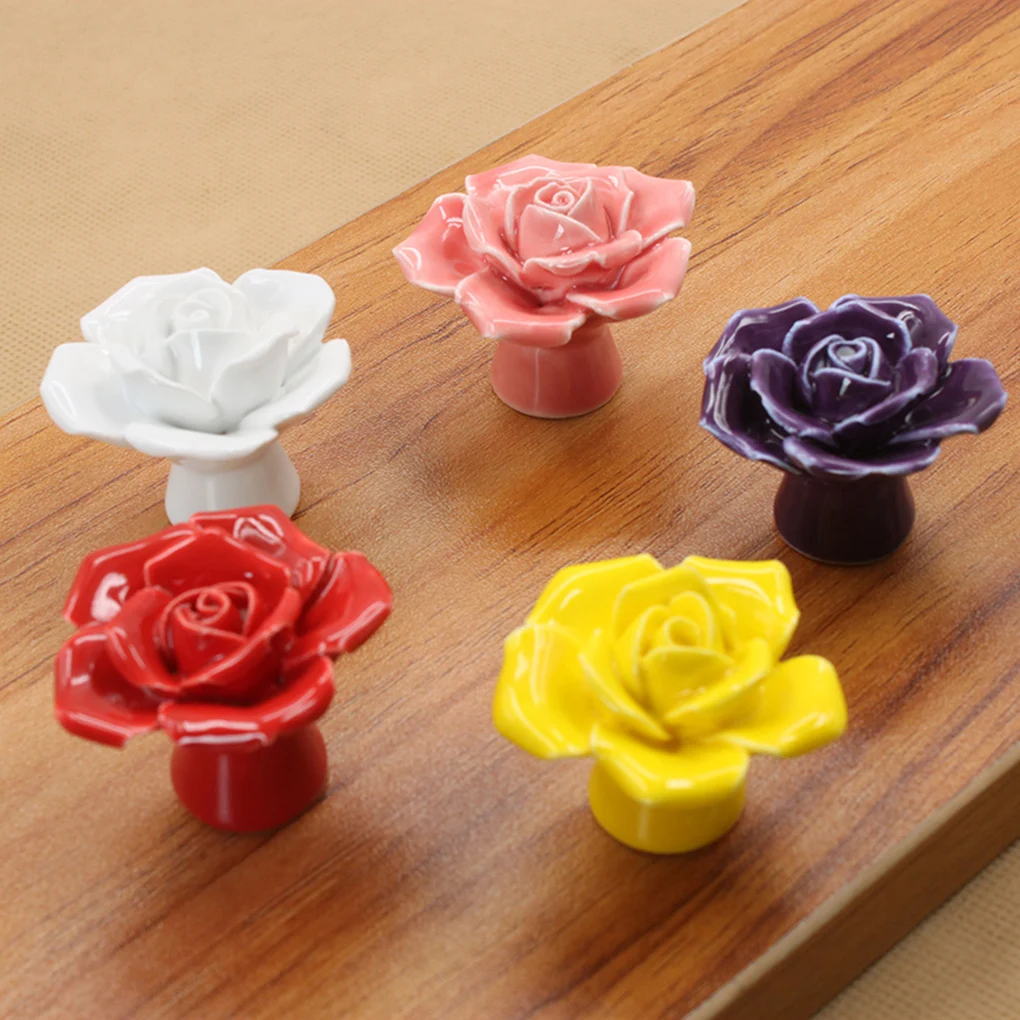

Vintage Colorful Rose Shape Ceramics Drawer Knob Cabinet Cupboard Handles Wardrobe Drawer Dresser Door Pull Knobs