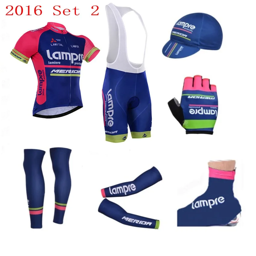 

7pcs full set pro Team lampre merida cycling jersey summer Short sleeve bike clothing MTB GEL Ropa Ciclismo Bicycle clothes