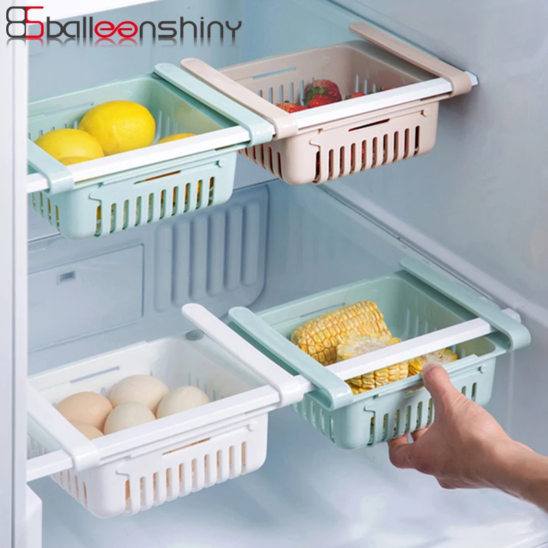 

BalleenShiny PP Kitchen Fridge Storage Rack Organizer Drawer Retractable Partition Shelf Layered Fruit Egg Vegetable Storage Box