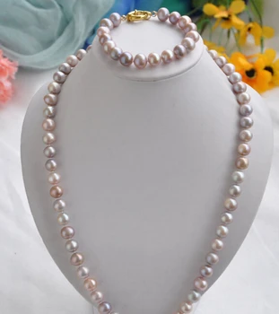 

Free shipping 248 10-11mm lavender round freshwater pearl necklace bracelet