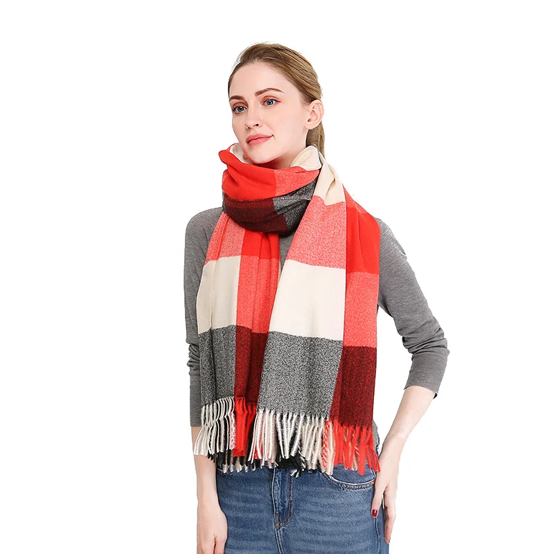 Visrover классический плед Зимний дизайнерский шарф для женщин роскошный бренд шлейф пончо Шерсть Кашемир шарфы теплая накидка большого размера - Цвет: VLA10-1